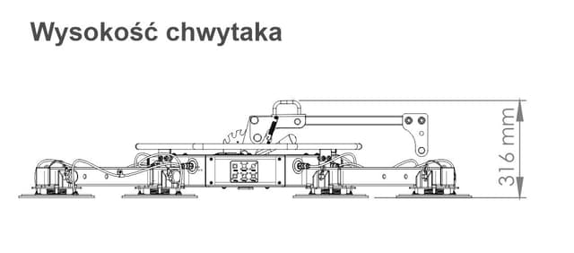 Rysunek techniczny z wymiarami chwytaka próżniowego XP