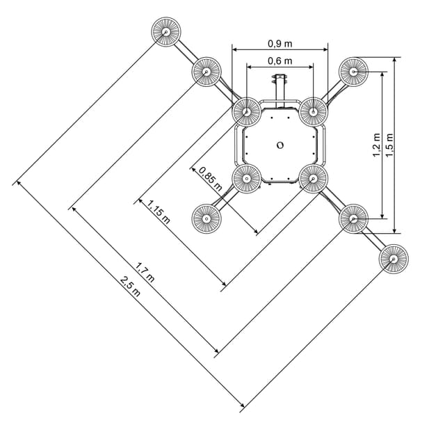 Rysunek techniczny do chwytaka podciśnieniowego Befard XP802 z wymiarami urządzenia
